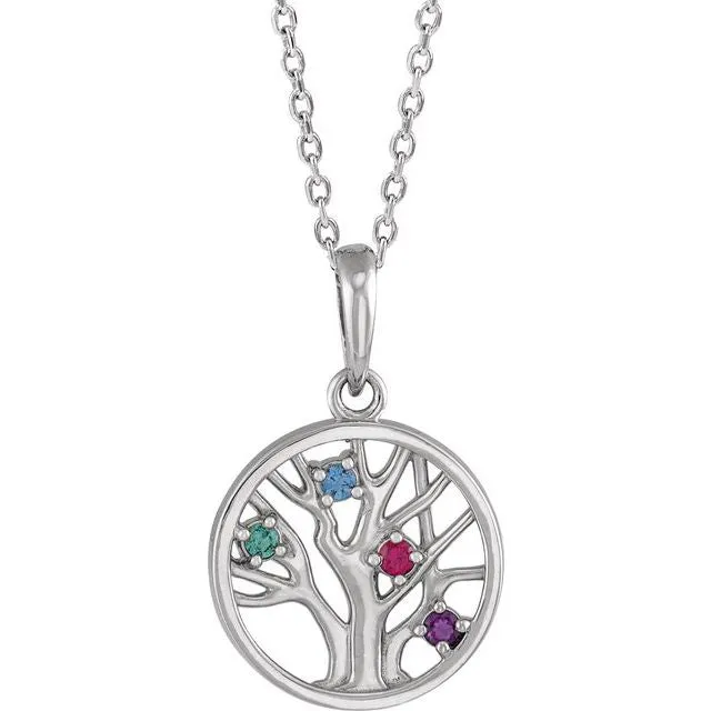 Petite Family Tree Circle Birthstone Pendant or Necklace