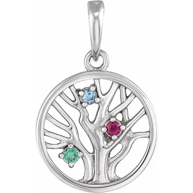 Petite Family Tree Circle Birthstone Pendant or Necklace