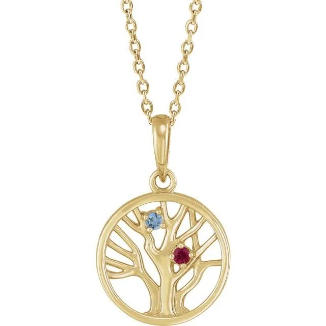Petite Family Tree Circle Birthstone Pendant or Necklace