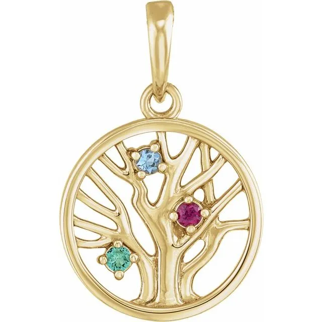Petite Family Tree Circle Birthstone Pendant or Necklace