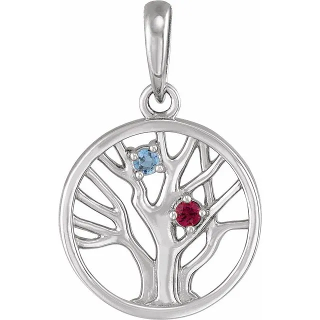Petite Family Tree Circle Birthstone Pendant or Necklace
