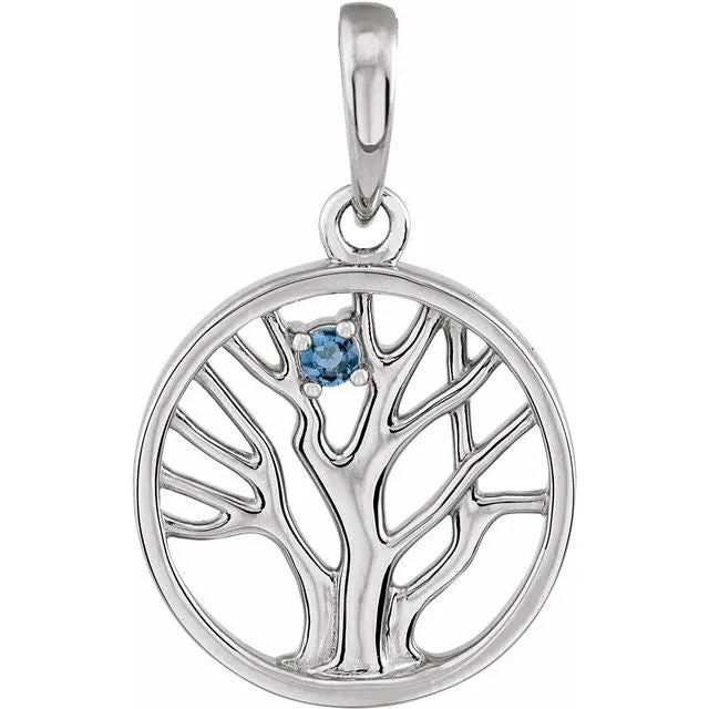 Petite Family Tree Circle Birthstone Pendant or Necklace