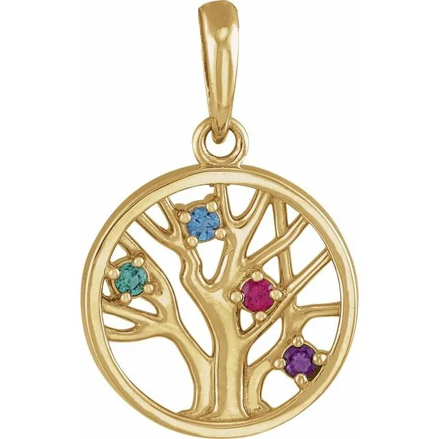 Petite Family Tree Circle Birthstone Pendant or Necklace