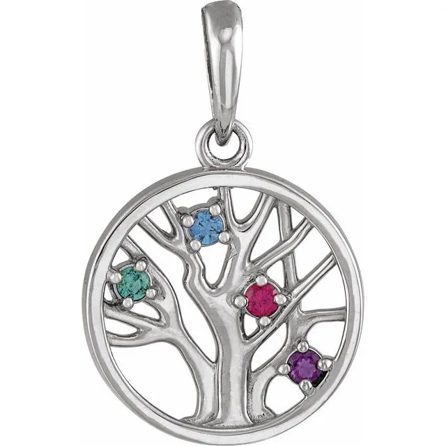 Petite Family Tree Circle Birthstone Pendant or Necklace