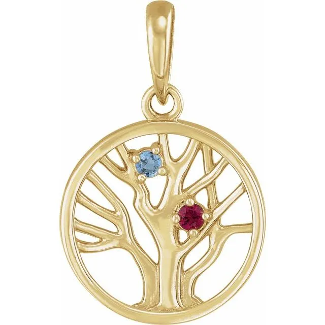Petite Family Tree Circle Birthstone Pendant or Necklace