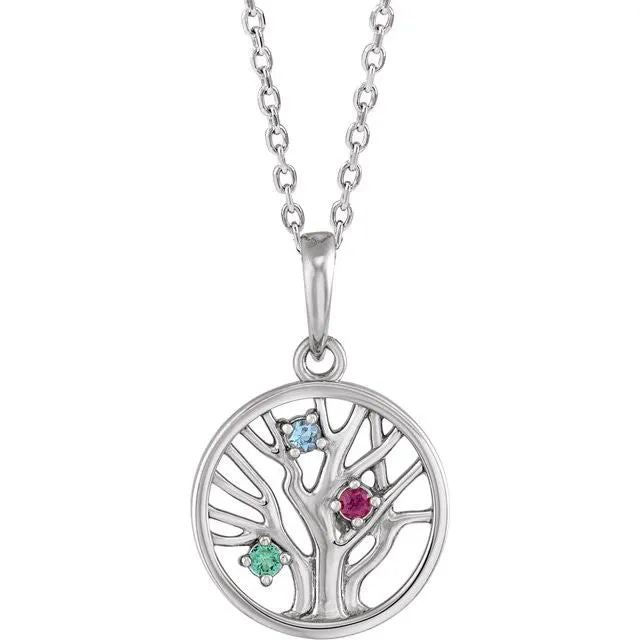 Petite Family Tree Circle Birthstone Pendant or Necklace