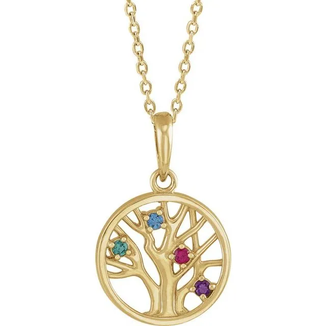 Petite Family Tree Circle Birthstone Pendant or Necklace