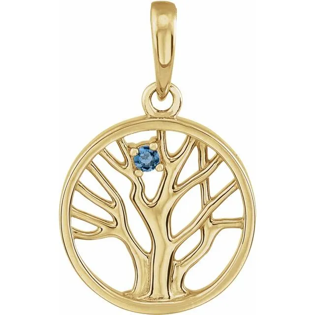 Petite Family Tree Circle Birthstone Pendant or Necklace