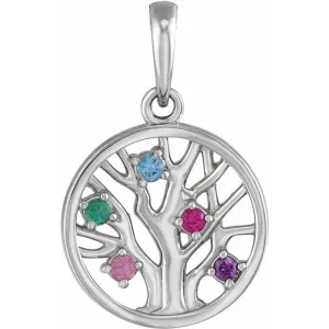Petite Family Tree Circle Birthstone Pendant or Necklace