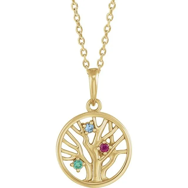 Petite Family Tree Circle Birthstone Pendant or Necklace