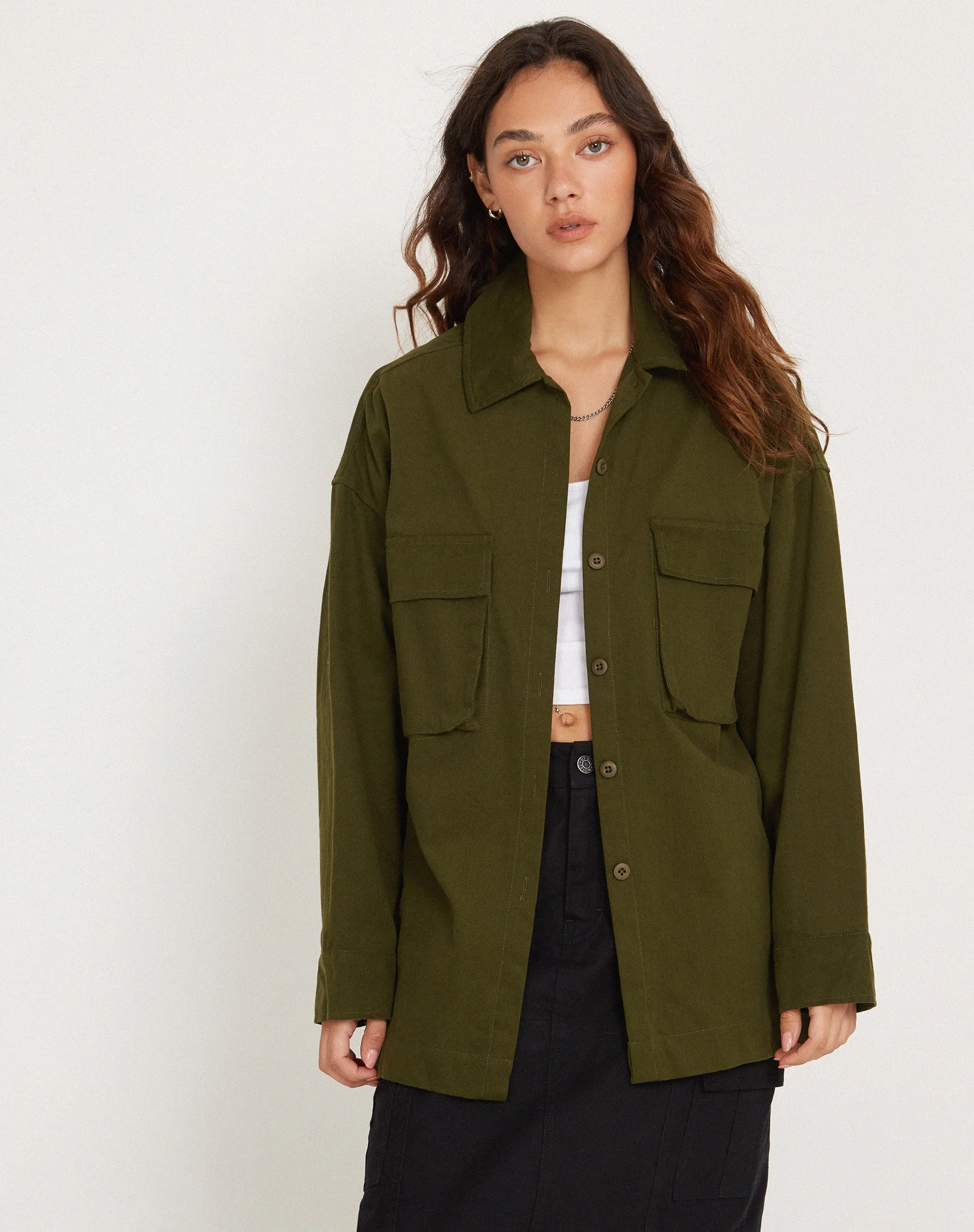Phlox Oversized Shirt in Dark Olive