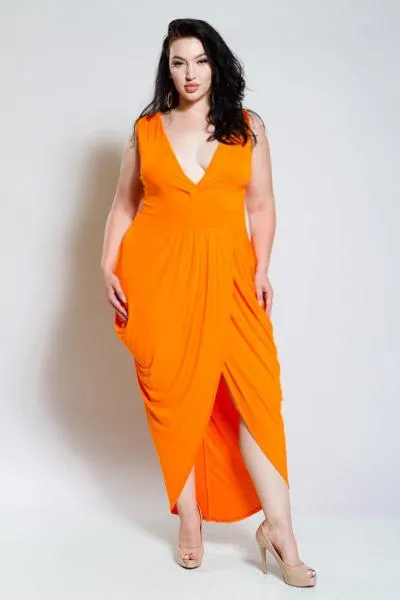 Plus Size Deep V Neck Slit Down Middle Cocktail Dress
