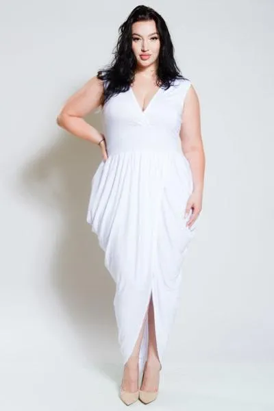 Plus Size Deep V Neck Slit Down Middle Cocktail Dress