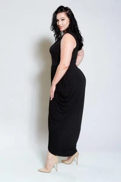 Plus Size Deep V Neck Slit Down Middle Cocktail Dress