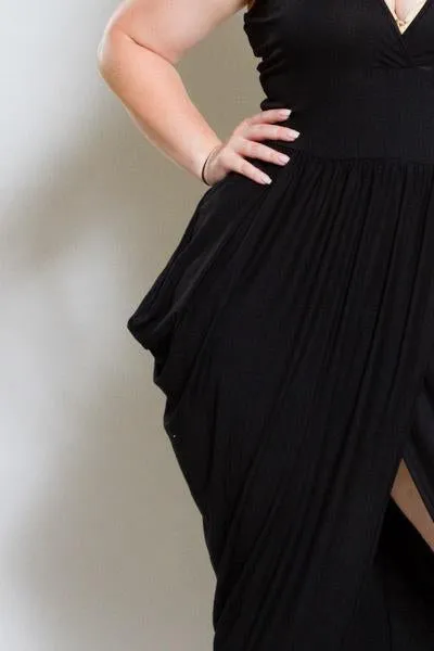 Plus Size Deep V Neck Slit Down Middle Cocktail Dress