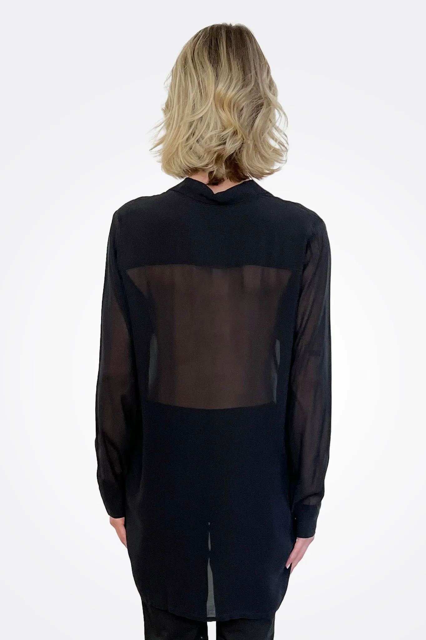 Pocket Oversized Silk Button Down - Black
