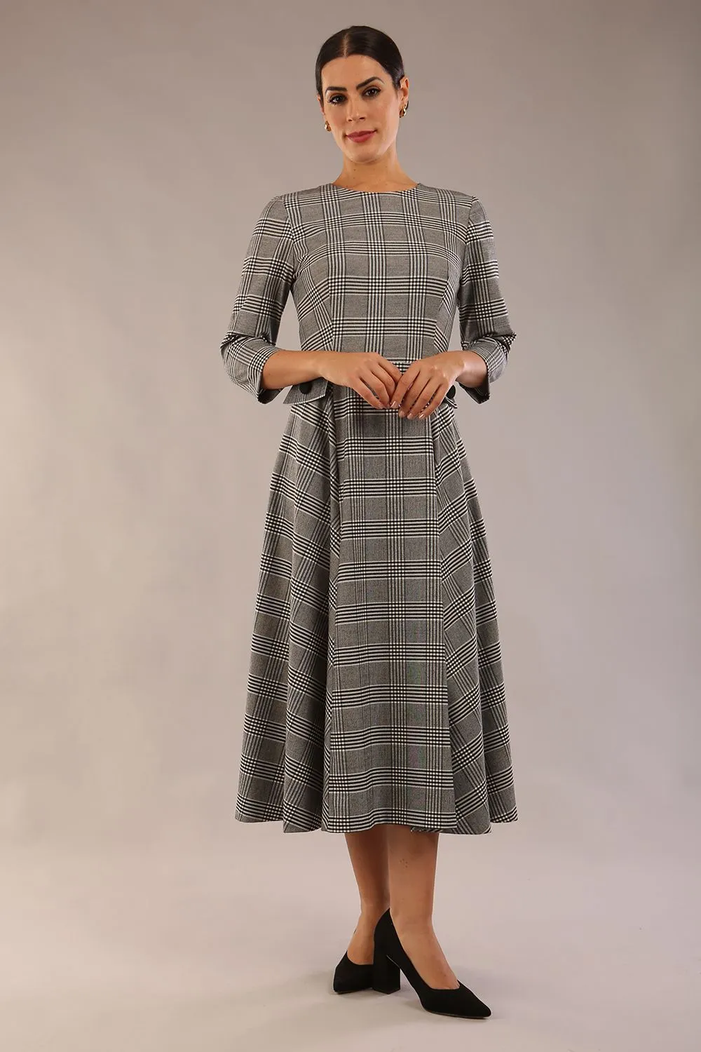 (PRE-ORDER) Elanore Soft-Touch Check A-Line Dress