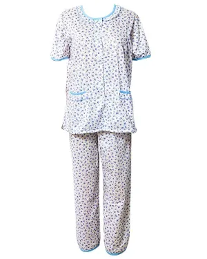 Printed White & Blue Nightwear Suit 2Pc -11.2 Women Nightdress