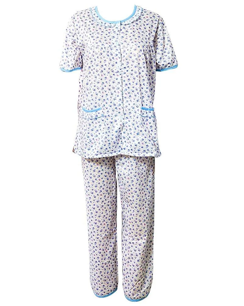 Printed White & Blue Nightwear Suit 2Pc -11.2 Women Nightdress