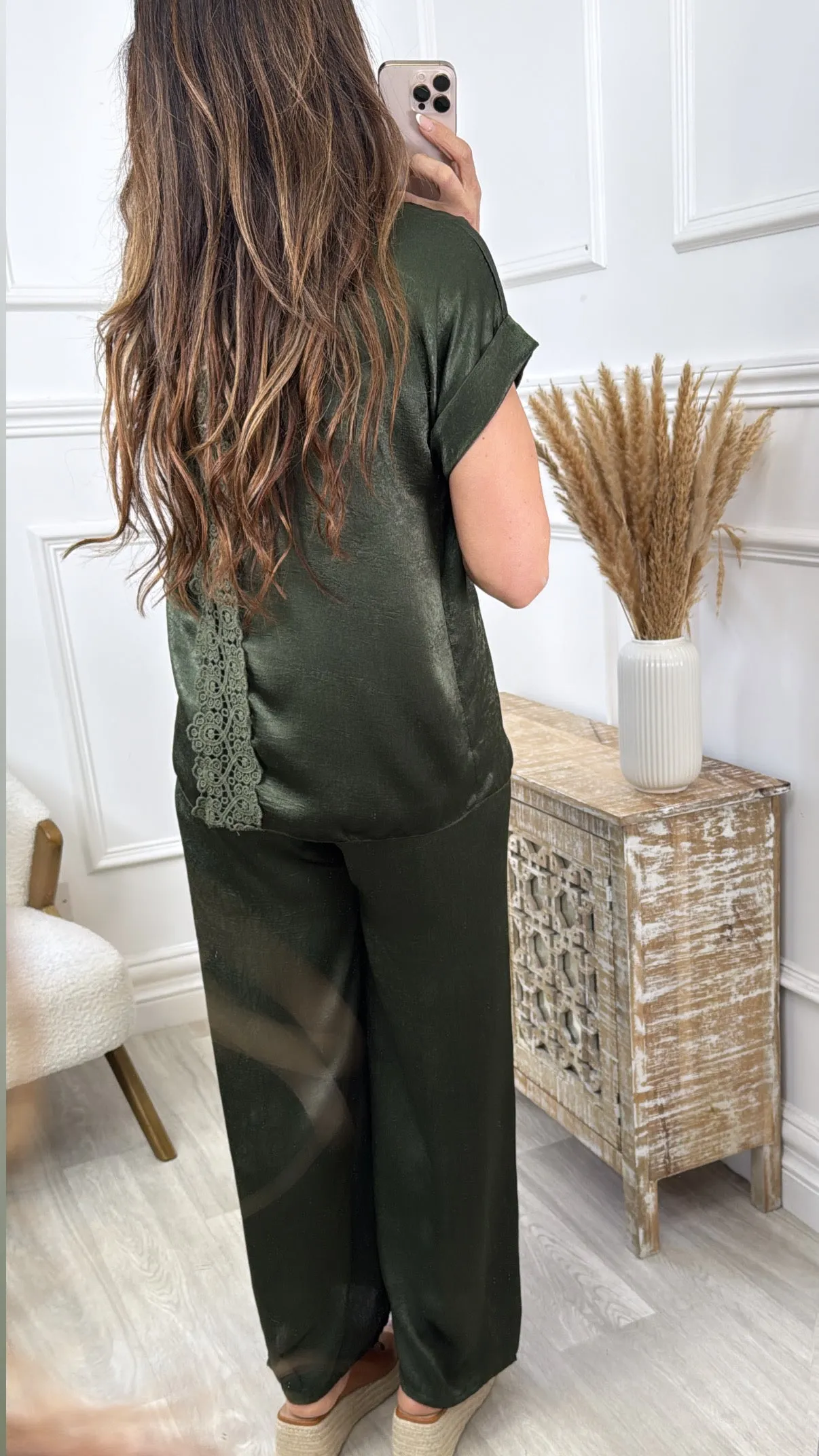 Prudence Khaki Crochet Detail Set