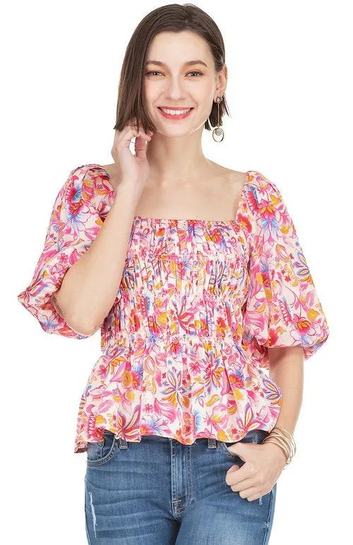 Puff Sleeve Cinched Top