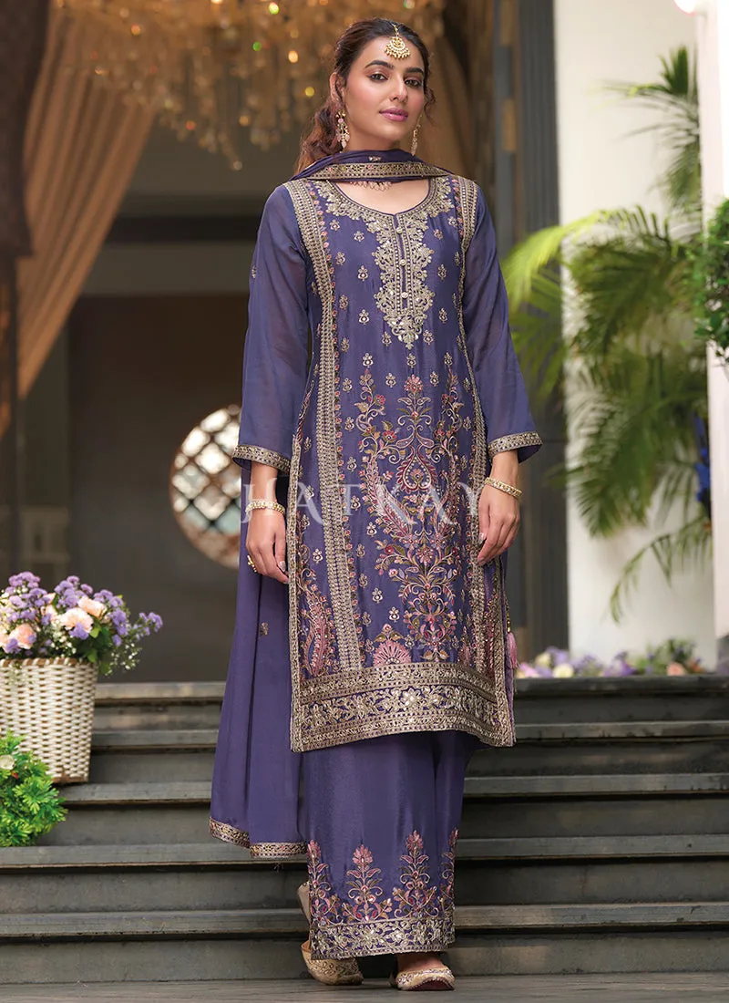 Purple Traditional Palazzo Suit