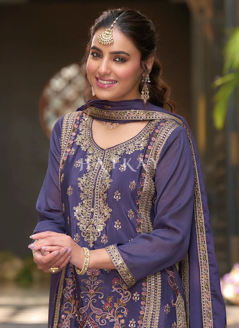 Purple Traditional Palazzo Suit