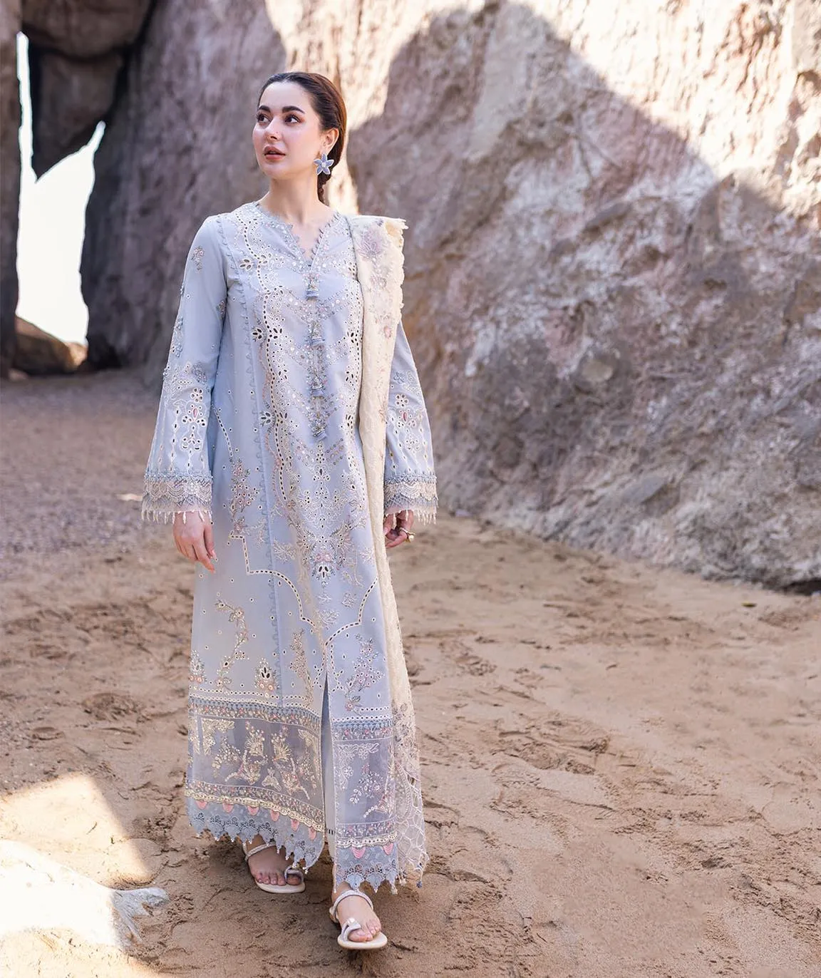 Qalamkar Sahil Kinare Luxury Lawn Embroidered Collection Firuze