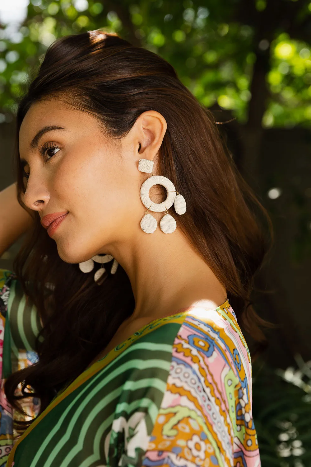 Raffia Bloom Circle & Teardrop Earrings