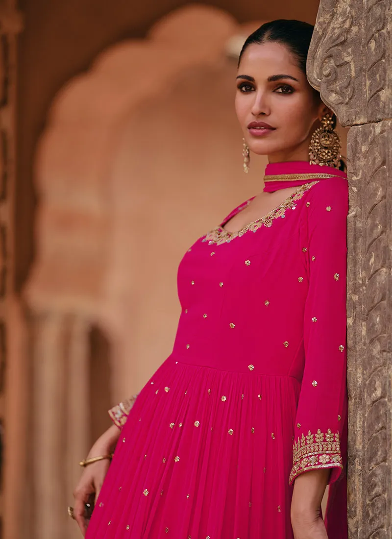 Rani Pink Sequence Embroidery Festive Anarkali Gown
