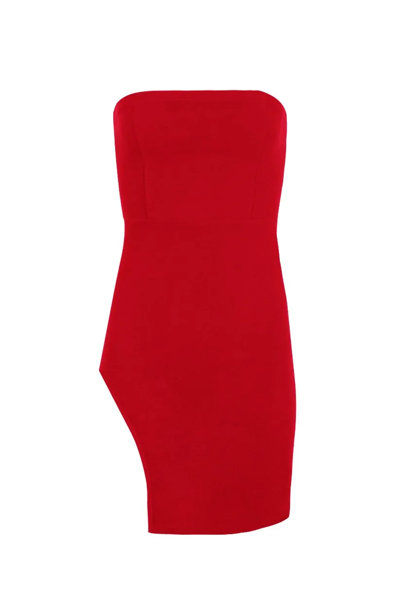 Red Bandeau Thigh Split Dress
