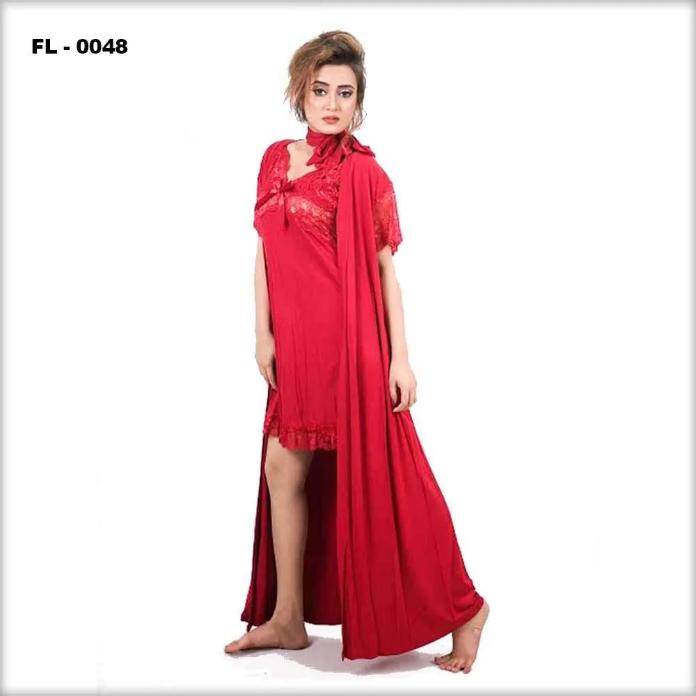 Red Flourish 2Pc Women Nightwear - FL-0048