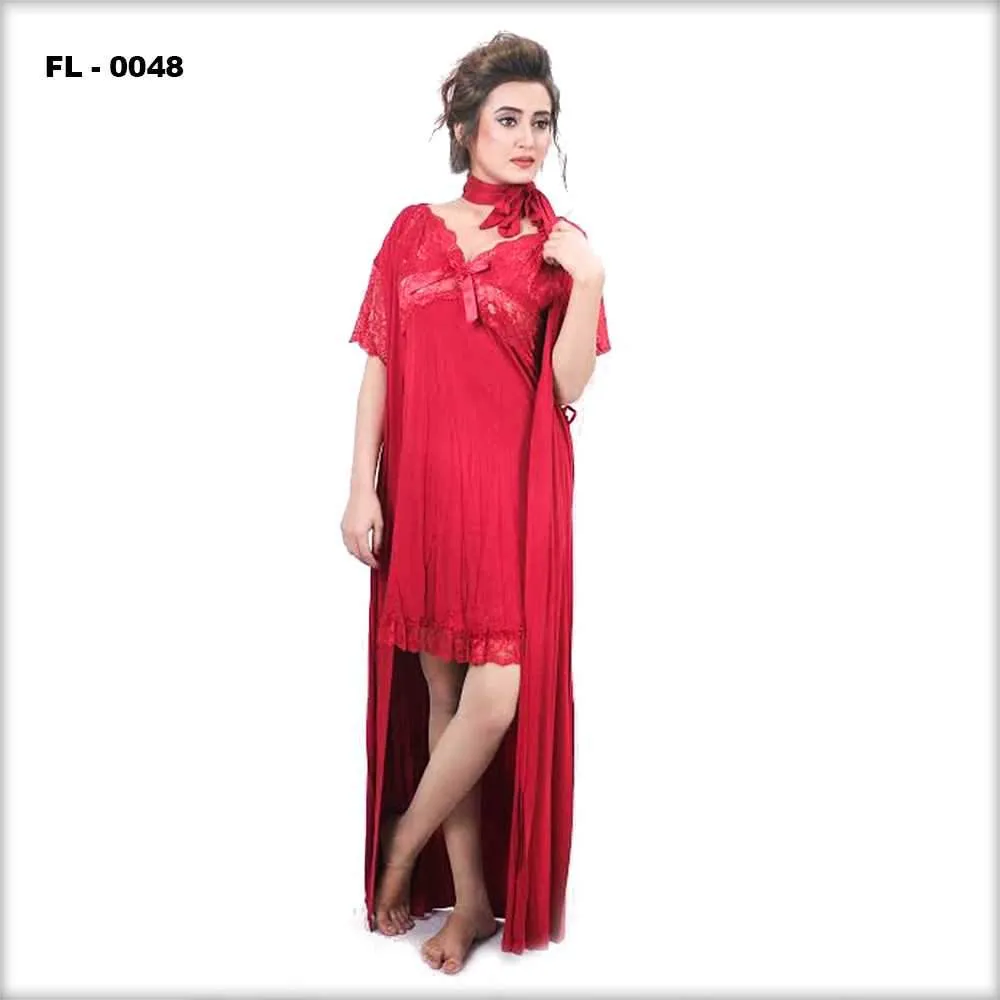 Red Flourish 2Pc Women Nightwear - FL-0048