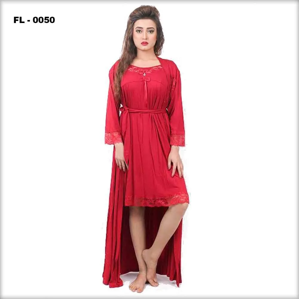 Red Flourish 2Pc Women Nightwear - FL-0050