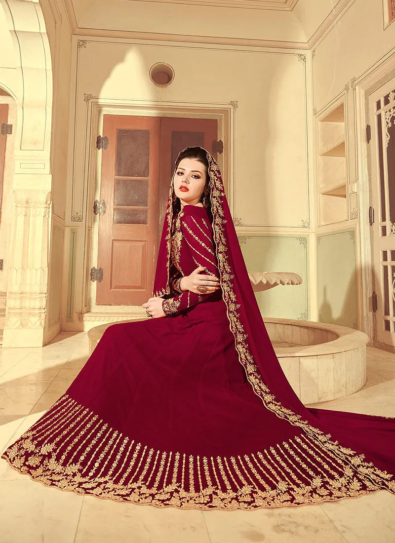 Red Golden Embroidered Anarkali Suit