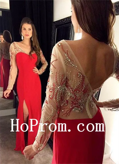 Red Prom Dresses,Long Sleeve Prom Dress,Evening Dress