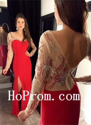 Red Prom Dresses,Long Sleeve Prom Dress,Evening Dress
