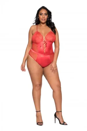Red - Satin and Lace Teddy -