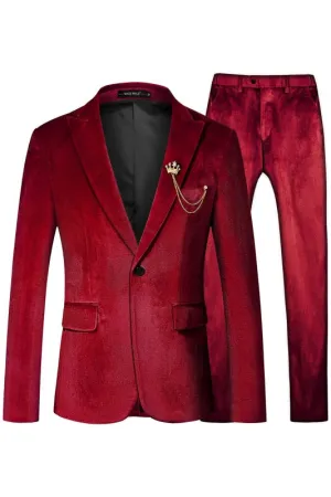 Red Velvet Two Pieces Peaked Lapel Prom Suits One Button Blazer Set