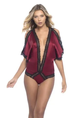 Rhubarb/Black - Bridgette Draped Satin Teddy -