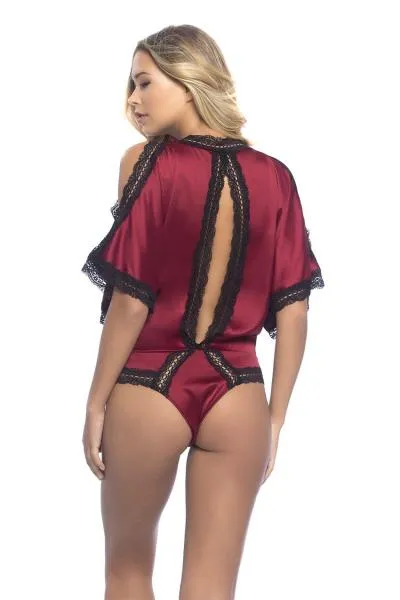 Rhubarb/Black - Bridgette Draped Satin Teddy -