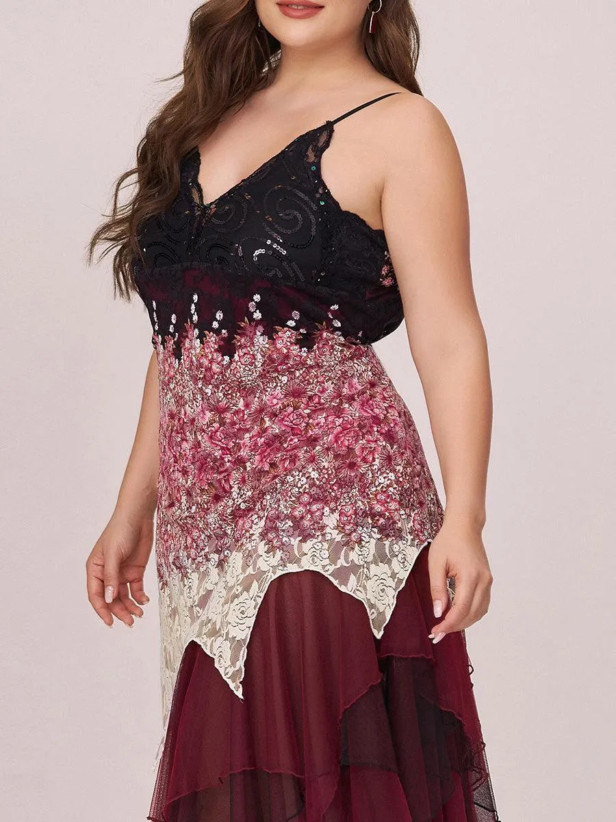 Robe de Bal Grande Taille à Col en V et Ourlet Irrégulier pour Cocktail