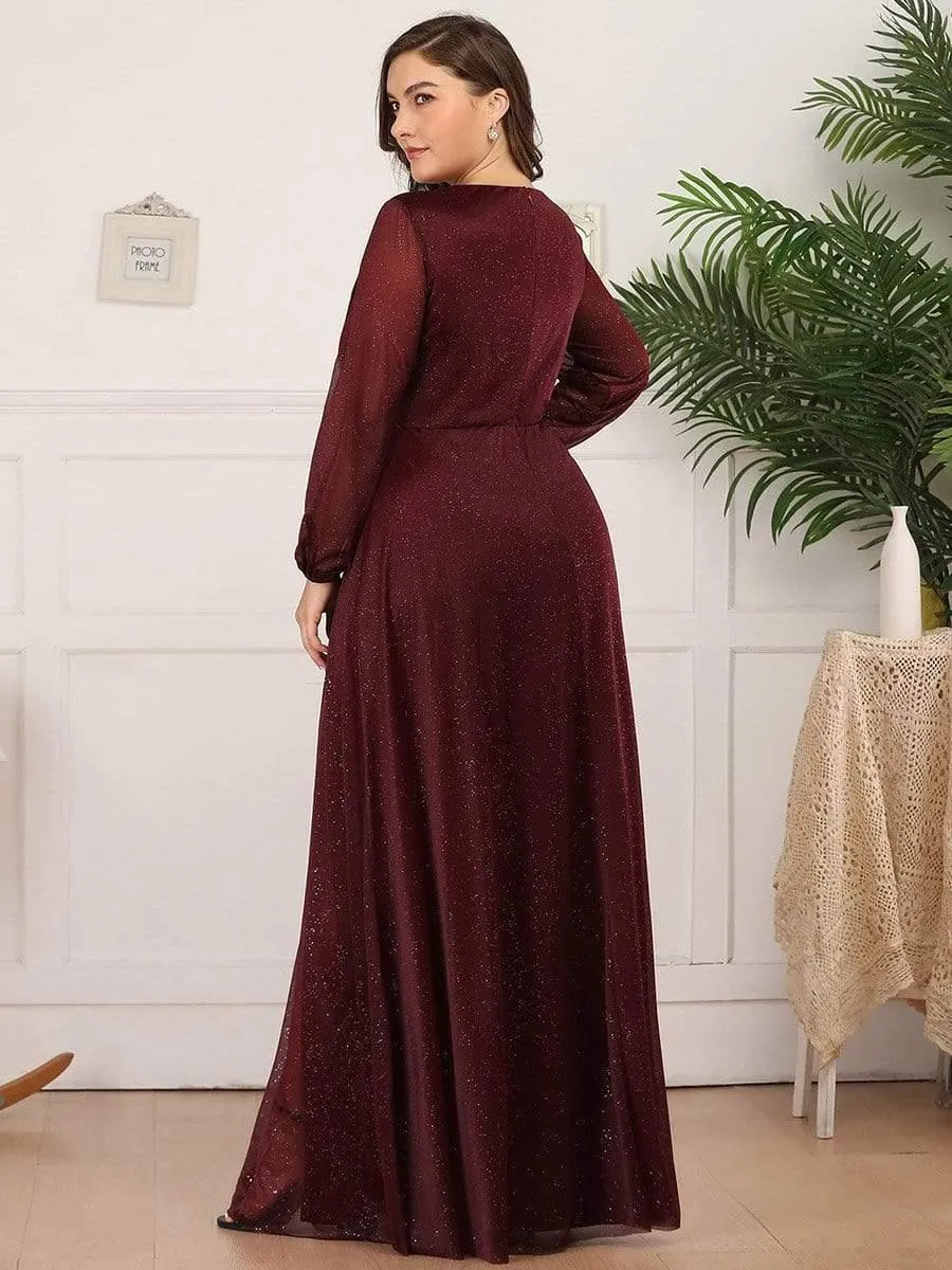 Robe de Cérémonie Grande Taille Longue Brillante à Col en V(Vente finale)
