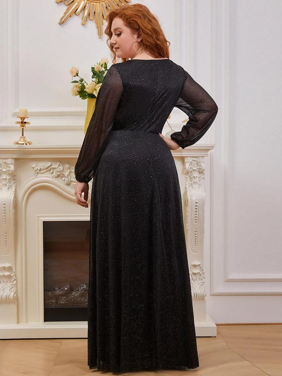 Robe de Cérémonie Grande Taille Longue Brillante à Col en V(Vente finale)