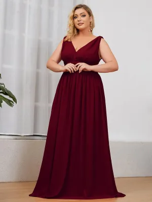 Robe de demoiselle d'honneur Grande Taille à Col V sans Manches