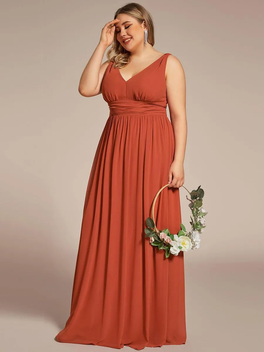 Robe de demoiselle d'honneur Grande Taille à Col V sans Manches