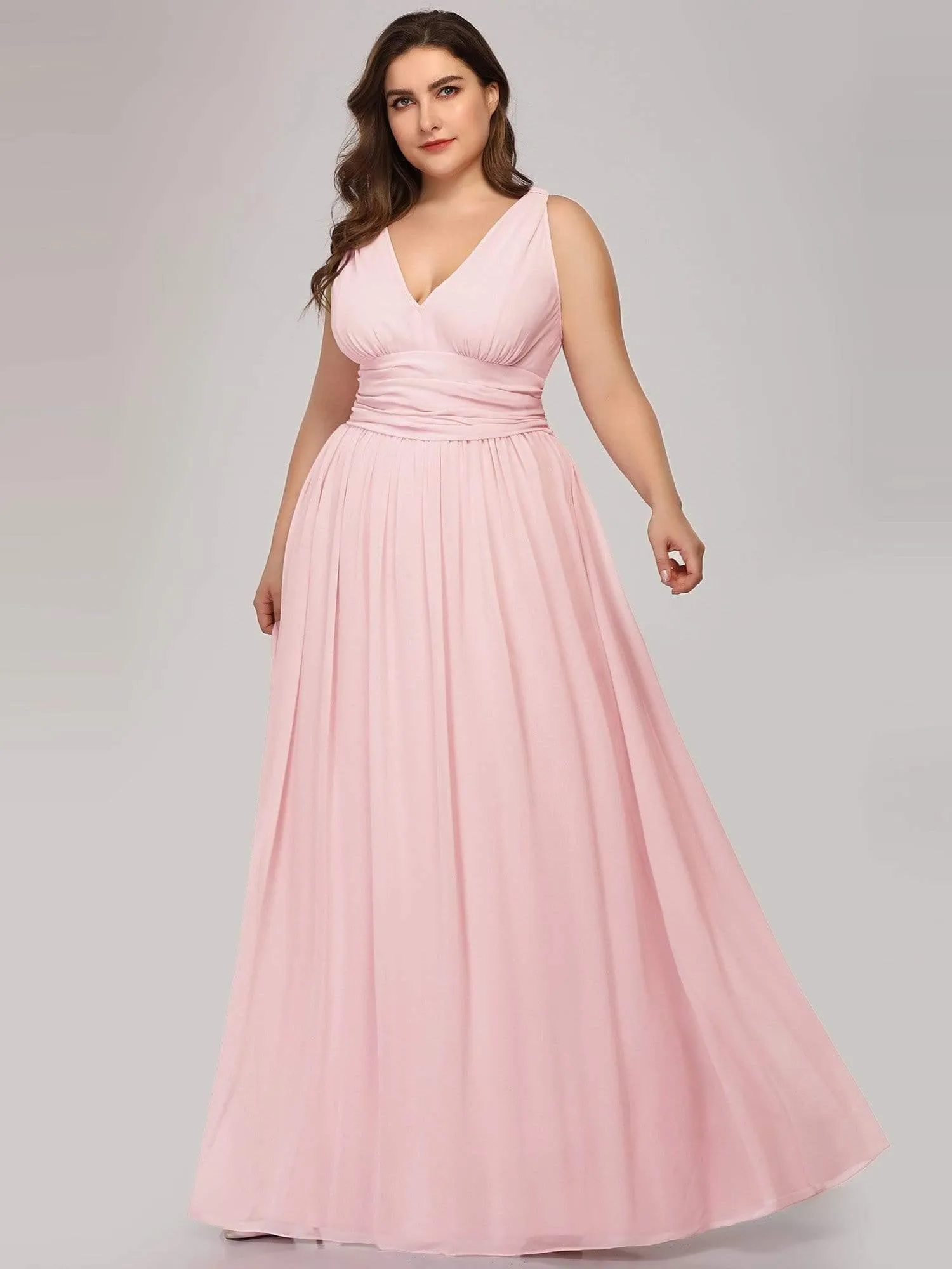Robe de demoiselle d'honneur Grande Taille à Col V sans Manches