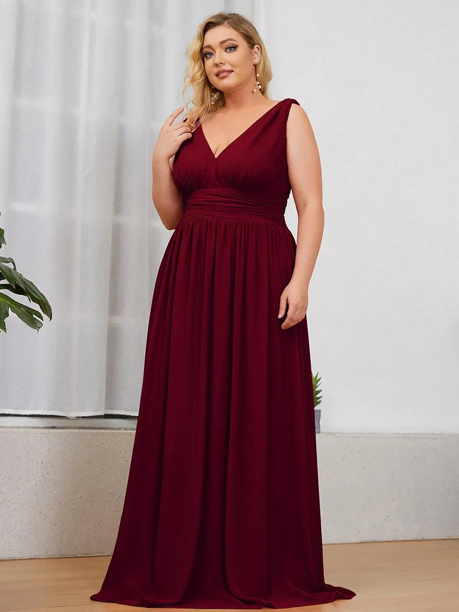 Robe de demoiselle d'honneur Grande Taille à Col V sans Manches