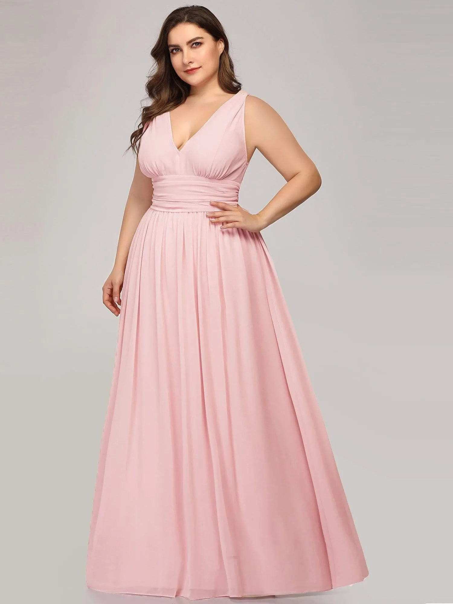 Robe de demoiselle d'honneur Grande Taille à Col V sans Manches