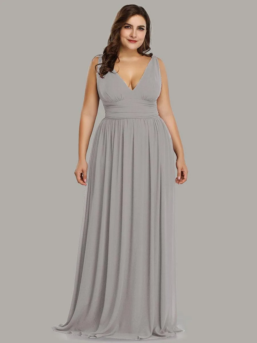 Robe de demoiselle d'honneur Grande Taille à Col V sans Manches